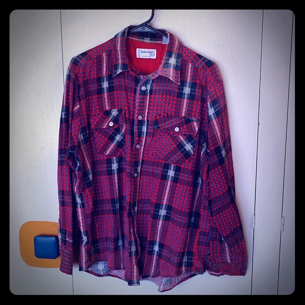 Red distressed flannel plaid shirt